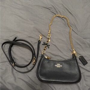 Coach Teri Mini Crossbody Black Pebbled Leather + Bow Strap Extender (Like New)